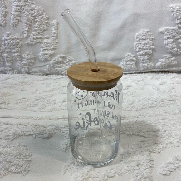 GLASS TUMBLER w/Glass Straw Thanks for Making Me One Smart Cookie 16oz Humorous - Picture 2 of 6